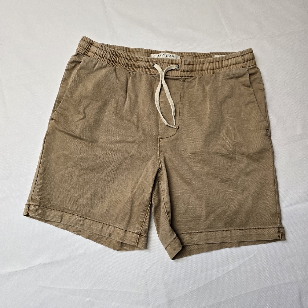 PacSun Volley Shorts Mens Teen Small Elastic Waist Drawstring Casual Small Khaki